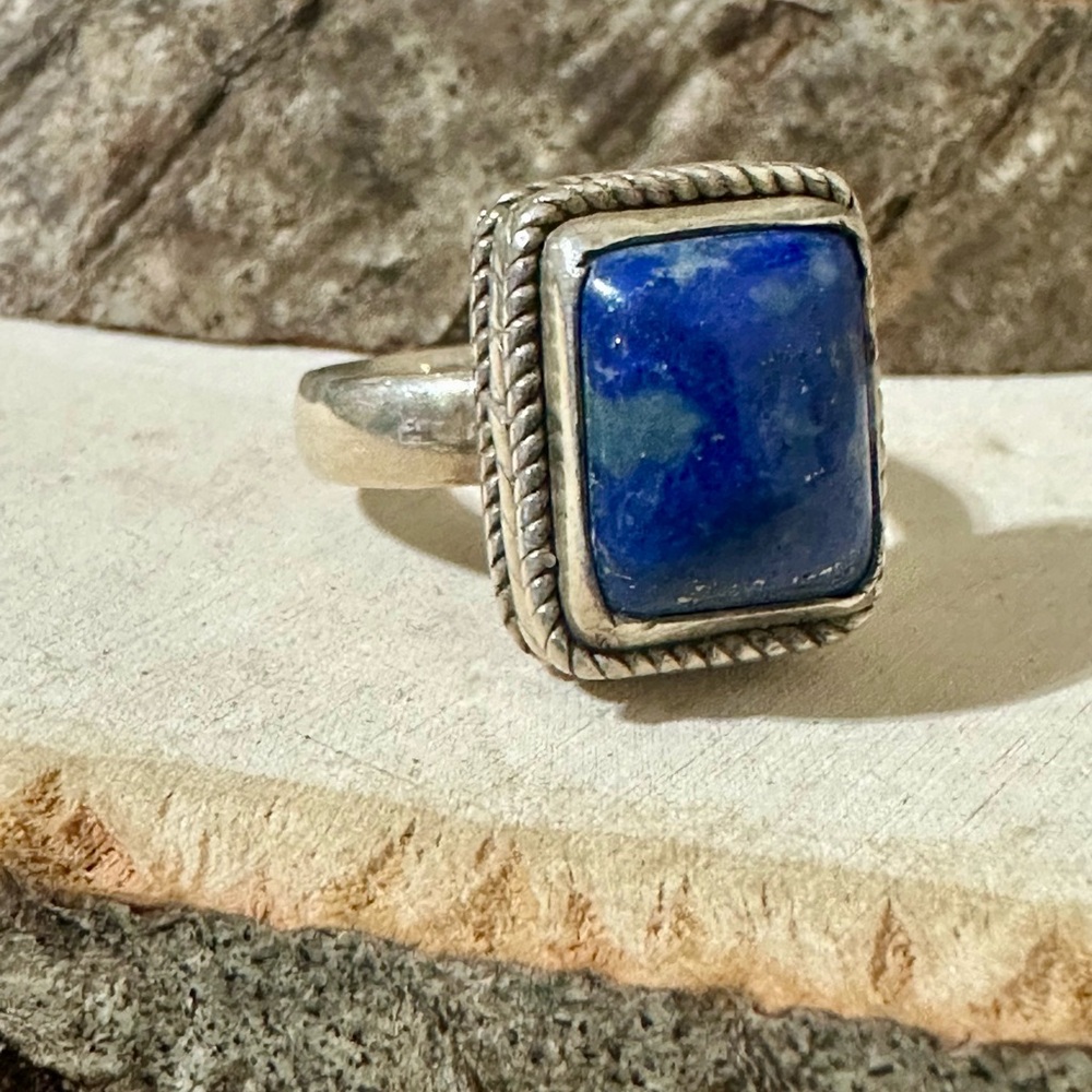 Sterling Silver .925 Genuine Lapis Lazuli Solitaire Ring